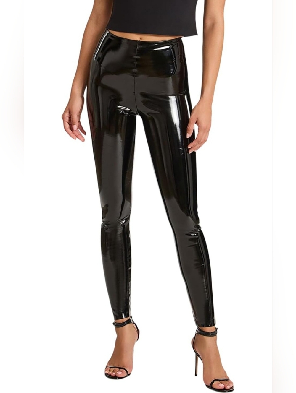 Commando Chic Black High Rise High Shine Faux Patent Leather Leggings Size M